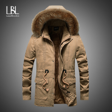 Men Windbreaker Parkas Cotton Thicken Hooded Jackets 2019 Winter New Warm Fashion Fleece Jackets Coats Fur Collar Men's Parkas