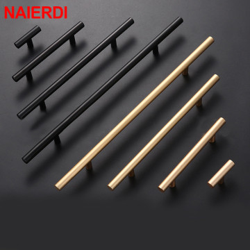 NAIERDI Brushed Black Gold Straight Cupboard Handles Knobs Stainless Steel Brushed Black Gold Kitchen Door Handles Cabinet Pull