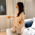 2020 Loose Casual Sleepwear Cute Summer Pajamas Set For Women Sweat T-Shirts and Shorts Orange Fruit Print Girl Pjs Homewear