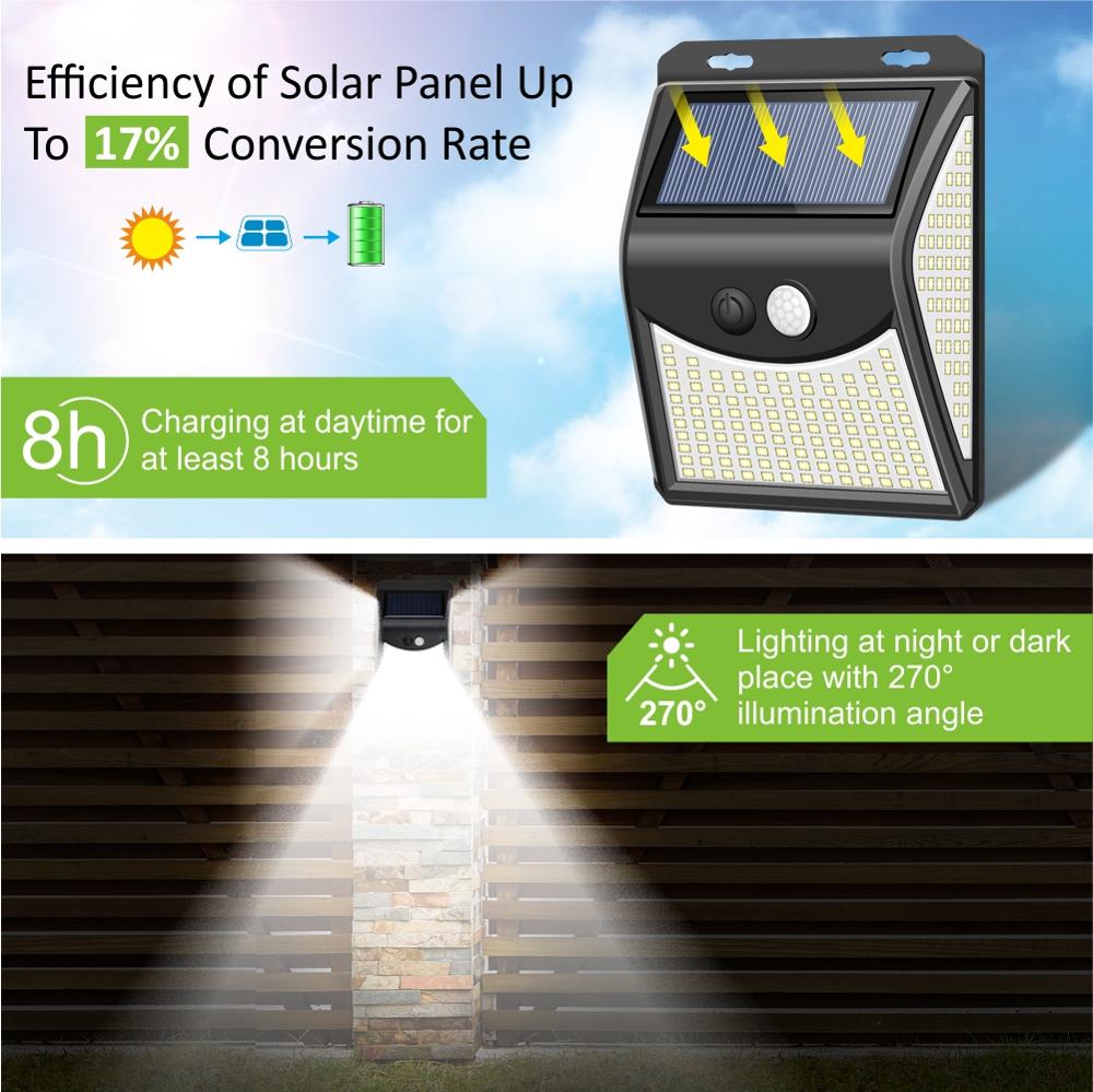 222 LED Solar Light 4Modes Outdoor Solar Lamp Powered Sunlight Waterproof PIR Motion Sensor Street Light for Garden Decoration