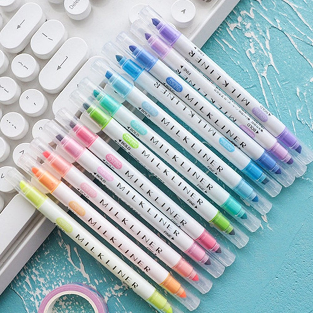 12pcs/set Mildliner Highlighter Pen Stationery Double Headed Fluorescent marker Pen 12 Colors Mark Pen Cute Mildliner