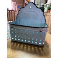 small hollow out handcraft antique blue metal box storage container