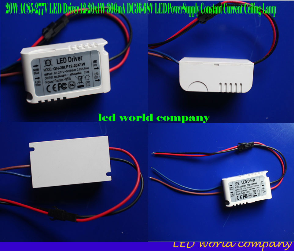 Isolation 20W AC85-277V LED Driver 12-20x1W 300mA DC36-68V LEDPowerSupply Constant Current Ceiling Lamp
