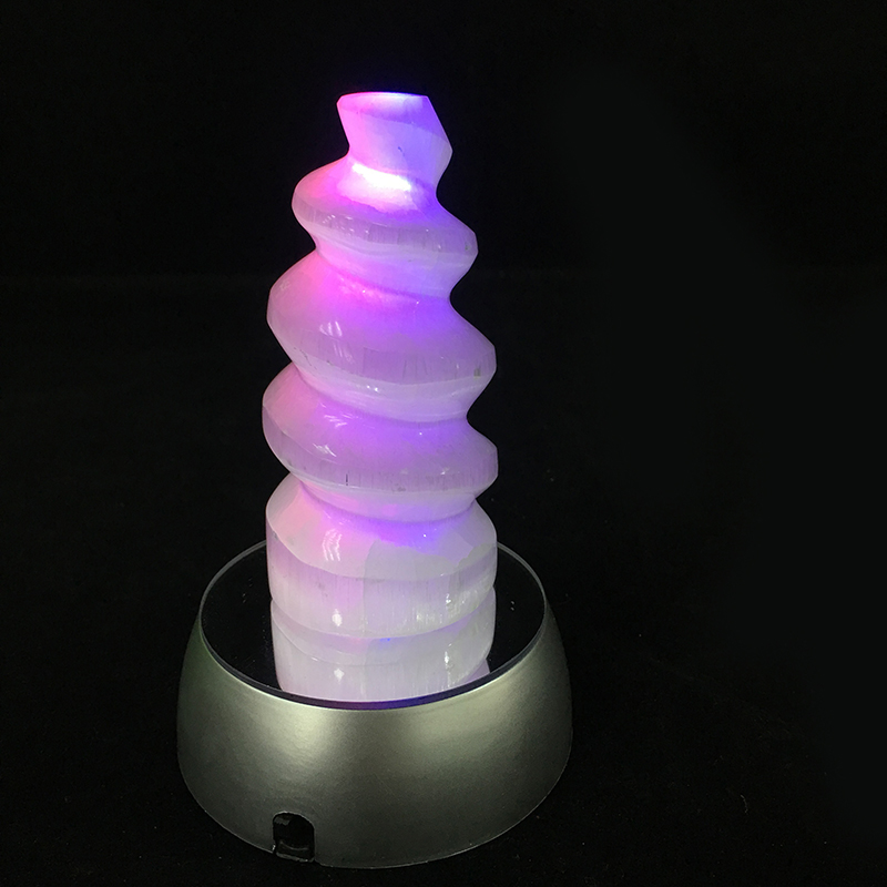 Natural Selenite Spiral Tower Carved Flame Pyramid Quartz Figurine Healing Crystal Plate Lamp Point Wicca Decor Wand White Gift