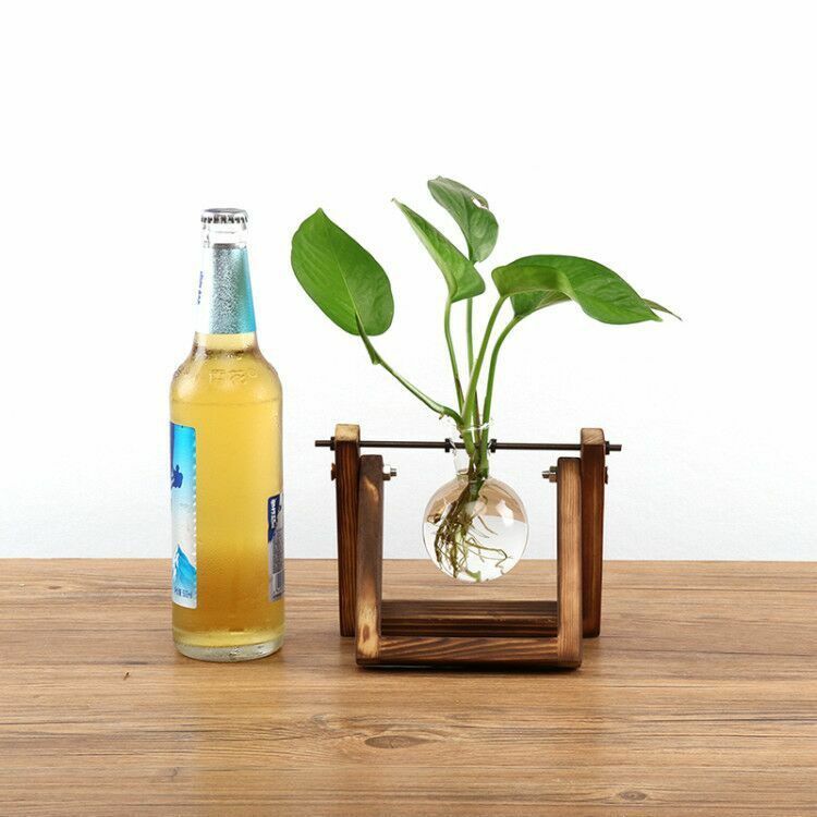 DIY Home Office Wedding Decor Creative Wooden Stand Glass Terrarium Container Hydroponics Planter Flower Pot Tabletop Vase