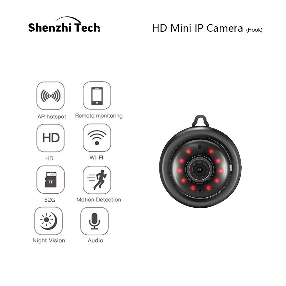 IP Camera, WiFi Camera Mini Camera with Infrared Night Vision 2-Way Audio Motion Tracker CCTV P2P Home Security (Hook Type)