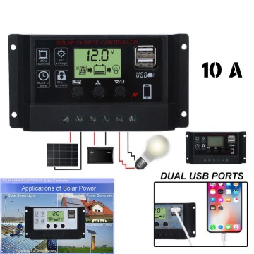 10/20/30/40/50/60A Auto Solar Panel Battery Charge Controller PWM LCD Display Solar Collector Regulator with Dual USB Output