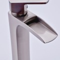 Bathroom Hot and Cold Basin Faucet Brushed Nickel Lavatory Vanity Sink Mixer Single Lever One Hole Waterfall Faucet