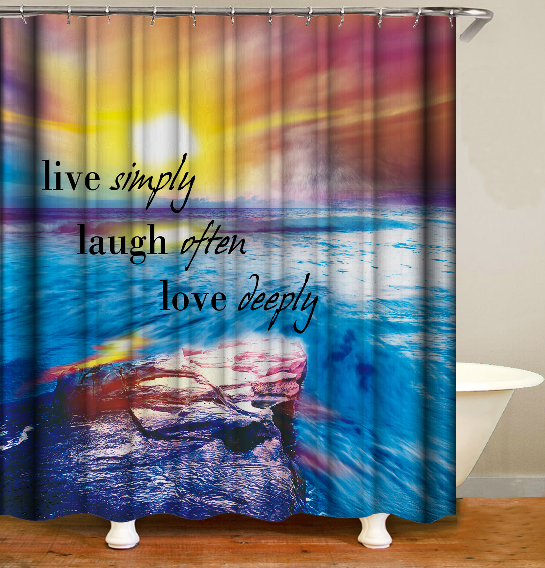 Sunlight Ocean Beach Fabric Shower Curtain Bathroom Curtains Sunset Dusk Sea Animal Dolphin Bath Screen with 12 Hooks