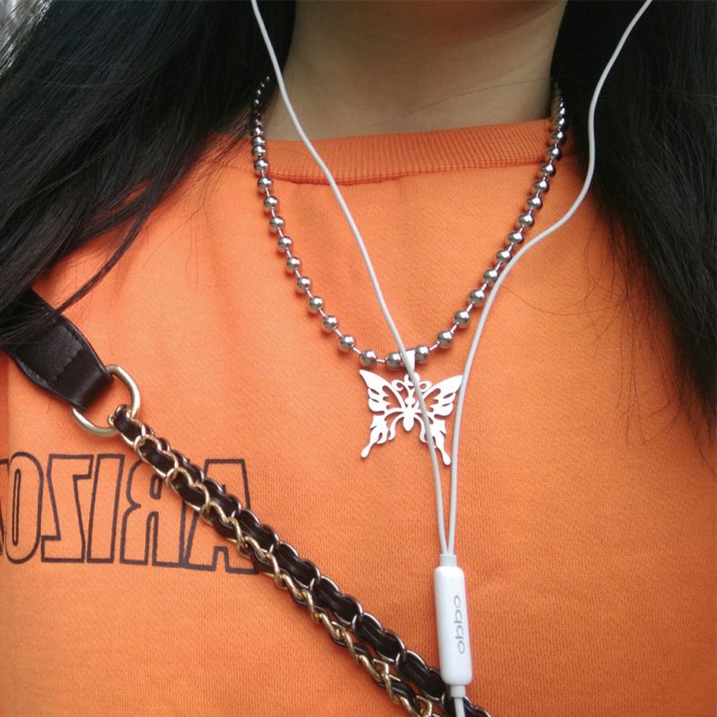 Punk Rock Sweet Butterfly Stainless Steel Pendant Necklace Streetwear Ball Chain Polishing Chain Fashion Necklace Unisex