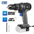 60NM Brushless Electric Hammer Drill Machine 20V Impact Cordless Screwdriver 13mm Steel Wood Masonry Power Bare Tools PROSTORMER