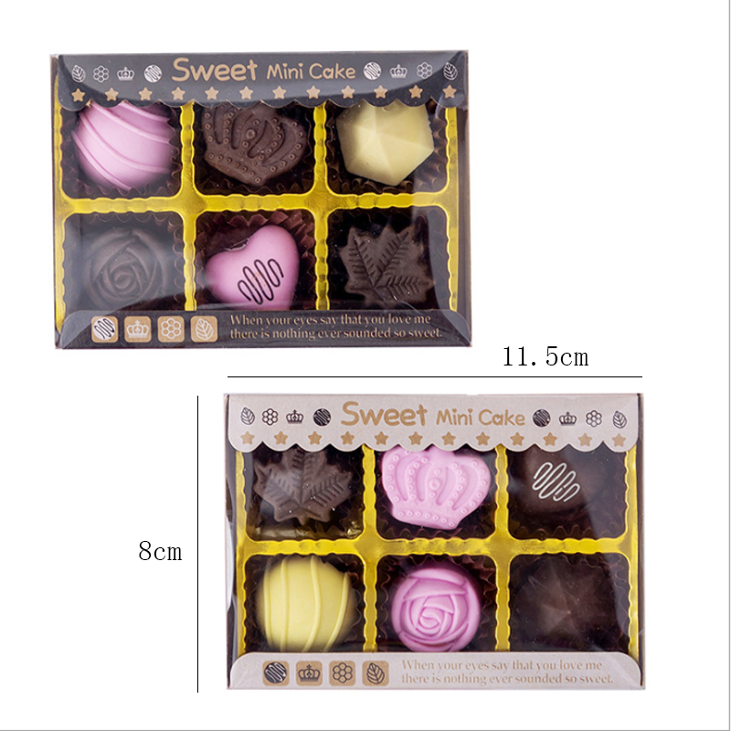 6pcs/lot Creative Chocolate Shaped Eraser Rubber For Kids Gifts Non-toxic safety School Supply Material Escolar