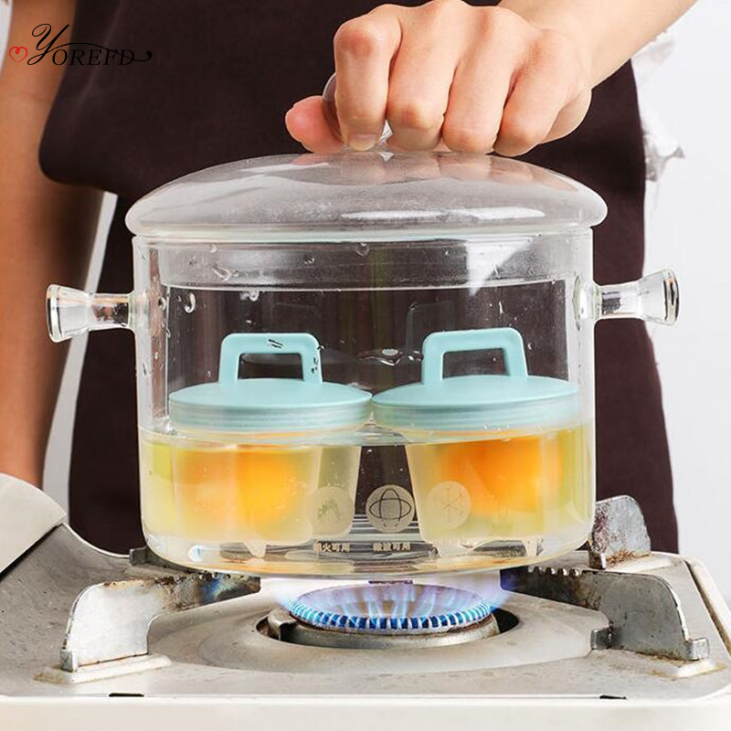OYOREFD 4pcs/set Non-toxic Heat-resistant Egg Boiler Kitchen DIY Egg Poacher Set Egg Cooker Tools Egg Mold Form With Lid Brush