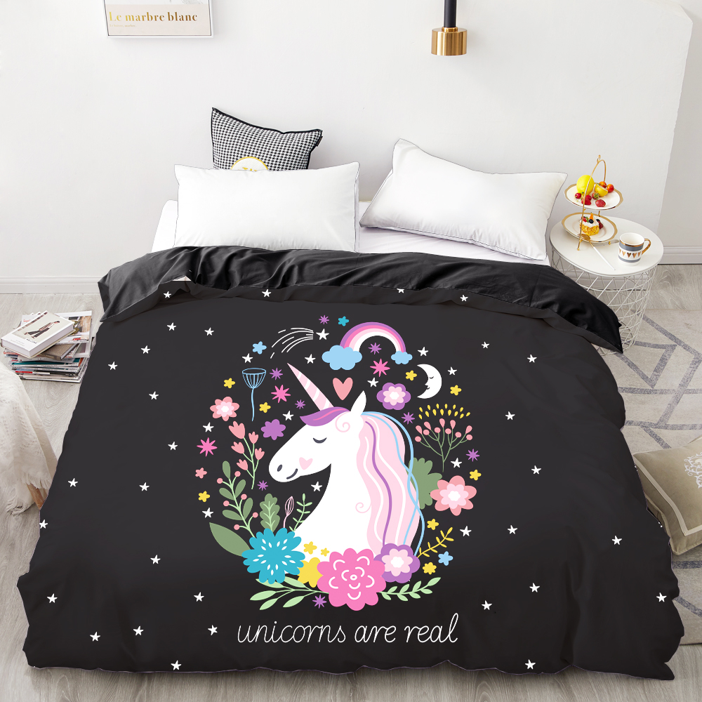 3D HD Digital Printing Custom Duvet Cover,Kids Child baby Quilt/Blanket case King Cartoon Bedding,Bedclothes Cute Pink Unicorn