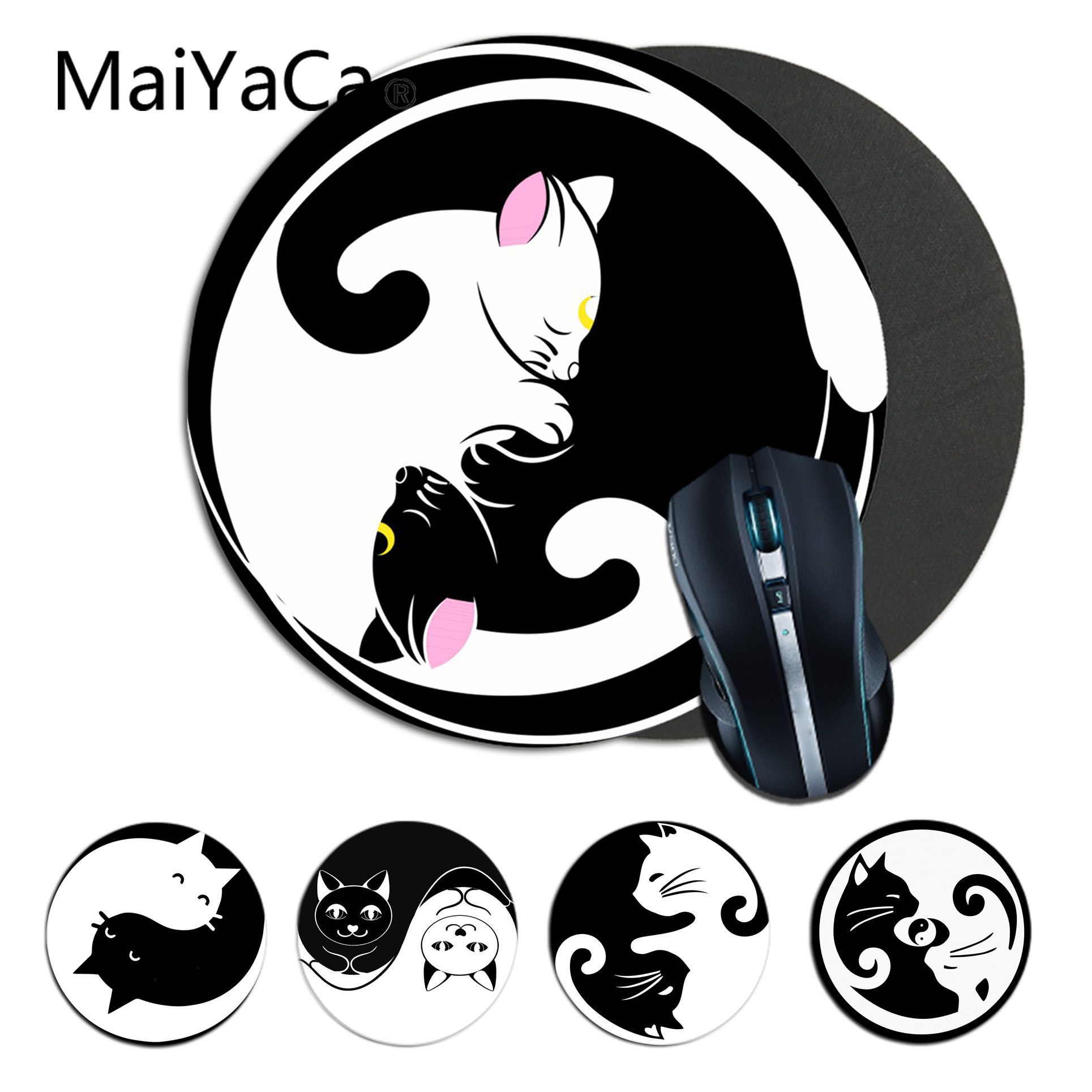 MaiYaCa Yin Yang Sailor moon cat Rubber Gaming mousepad Game Carpet Mouse Pad round mouse Mat Anti Slip anime Mousepad 22x22cm