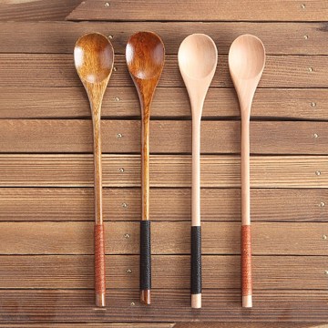 Japanese style Tied Line Wooden Stirring Spoon Stir Honey Spoon Long Handle Coffee Spoons Tableware Jam Cream Milktea Tools