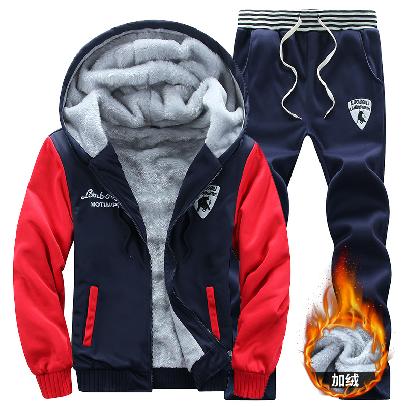 Men's thermal suit track suit men's sweat shirt sports suit winter jacket + pants casual wear men's track suit sportswear jacket