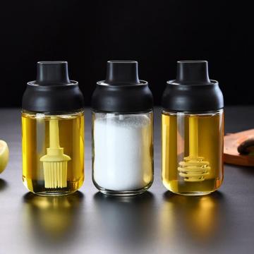 250ML Transparent Glass Jars For Spices Pepper Cruet Bottle Household Spoon Cover Condiment Jar Cookware Kitchen Accessories