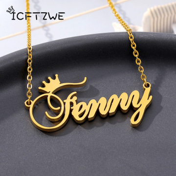 Custom Name Crown Necklace Nameplate Necklace For Women Personalized Stainless Steel Gold Chain Customized Princess BFF Jewelry
