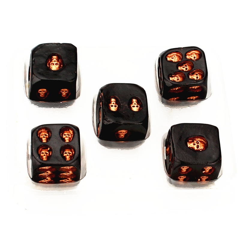 5Pcs Gold Silver Skull Dice Grinning Skull Deluxe Devil Poker Dice Play Game Dice Tower with Death Table Pub Bar Party Game Tool