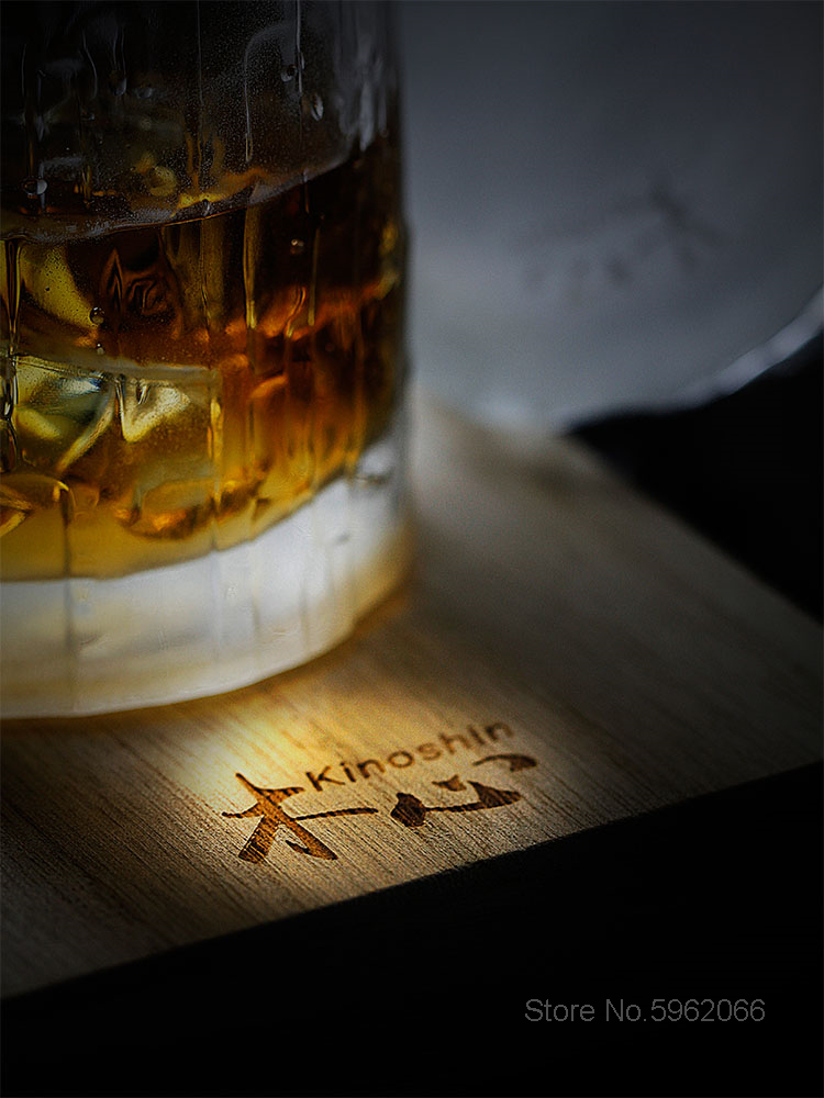 Kinoshin Wooden Heart Whiskey Tumbler Glazed Engraving Frosted Bottom Brandy Cognac Snifters Old Fashioned Rock Glass Wine Cup