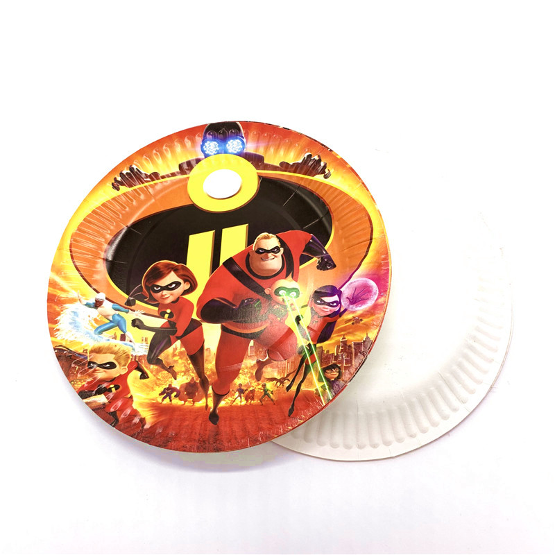 High Quality Party Decoration Cartoon The Incredibles Theme 20Pcs/40Pcs Wedding Birthday Party Paper Cups Plates Party Supplies