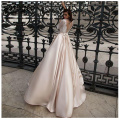 Elegant Lace Wedding Dress Vestidos de novia 2019 Champagne A Line Bridal Dress Satin Sexy Romantic Floor Length Wedding Gowns