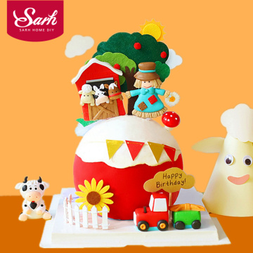 Happy Farm Cow Horse Train scarecrow Clay Cake Toppers for Children's Day Party Baby Happy Birthday Supplies Lovely Gifts