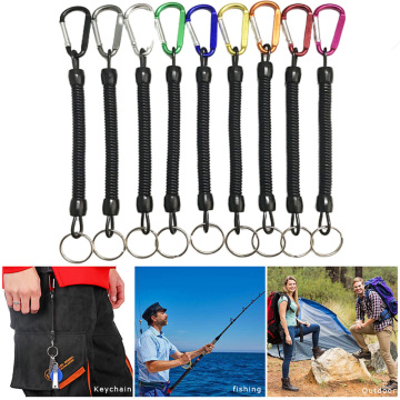 Fishing Lanyard Spring Rope Fishing Trackle Fishing Tools Fishing Rope with Camping Carabiner Secure Lock 2Pcs