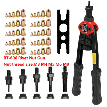 BT-606 Rivet Nut Gun Tool 12in Labor-saving Hand Insert Rivet Nut Gun Double Manual Riveting Insert Tool For M3/M4/M5/M6/M8 Nuts