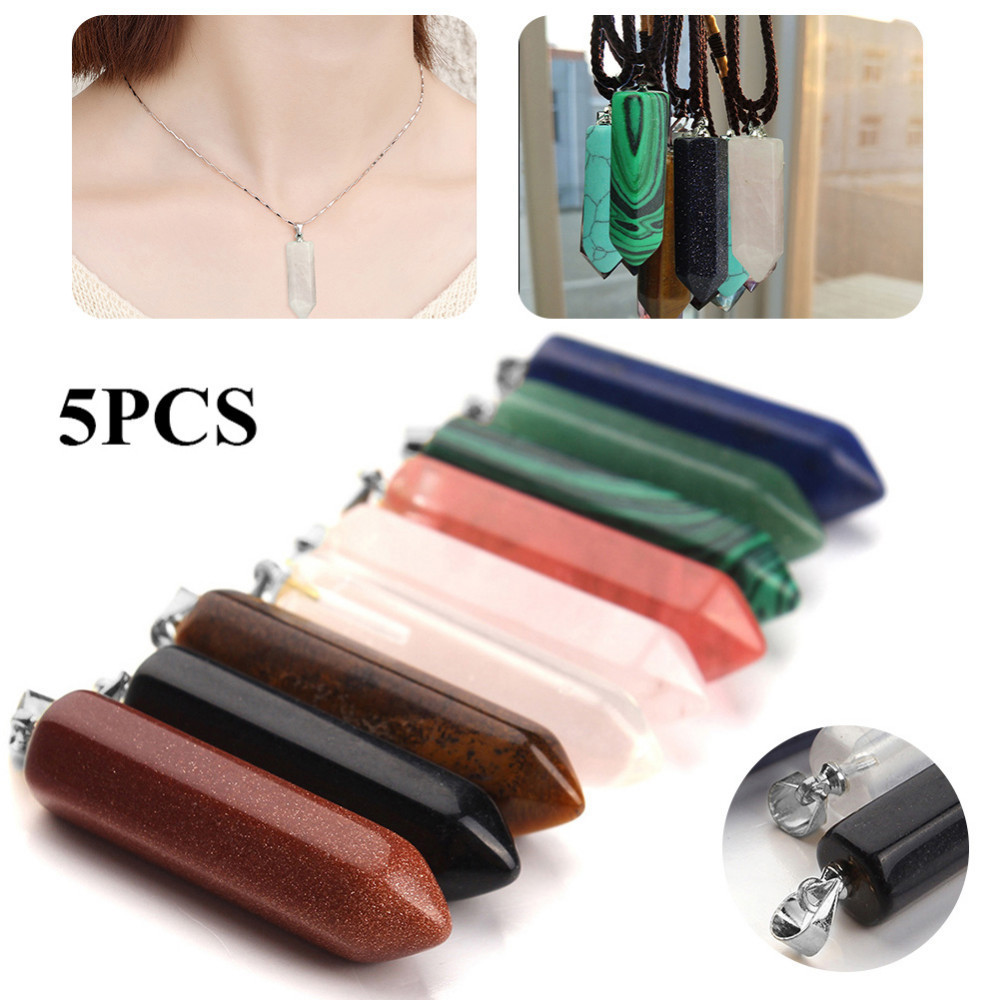 5pcs/lot Natural Fluorite Crystal Charming Fashion Necklace Pendant Gemstone Jewelry Hexagonal Stone Column Crystal Random Color