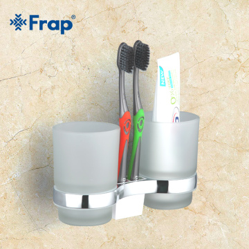 FRAP 1set High Quality Wall-mount cup holder with 2 pcs Glass cups Bathroom Shelves Accessories Double Toothbrush holder F1908