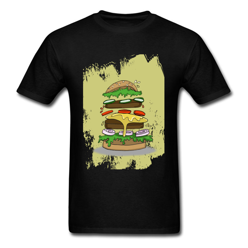 White Yellow Big Burger Food T Shirts Summer Short Sleeve O-Neck Cool T-Shirt Men Funny Interesting Tshirt For Boy Brand Tops