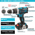 21V Impact Cordless Screwdriver 1600rpm High Speed Drills Rechargeable Battery Drill Household Drill Power Tools With Drill Bits
