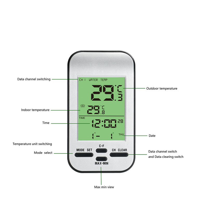 Wireless smart swimming pool thermometer with timer alarm clock