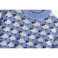 Sweet Women Cartoon Sheep Print Sweater 2020 Fashion Ladies Chic O-Neck knitted Tops Streetwear Female Cute Blue Pullovers