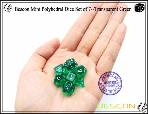 Bescon Mini Polyhedral Dice Set of 7--Transparent Green-5