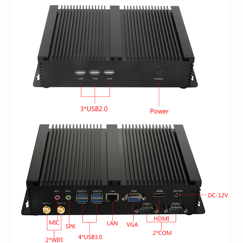 Topton Fanless Industrial Mini PC i7-8565U i5-8250U 7*24 Working 2*RS232 HDMI VGA 1*Lan 7*USB