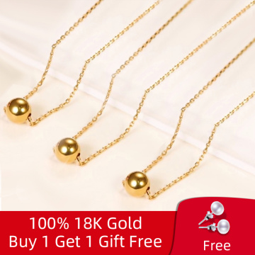 NYMPH Real 18K Gold Jewelry Necklace Solid Gold Beads Pendant Pure AU750 For Women Fine Wedding Gift D503