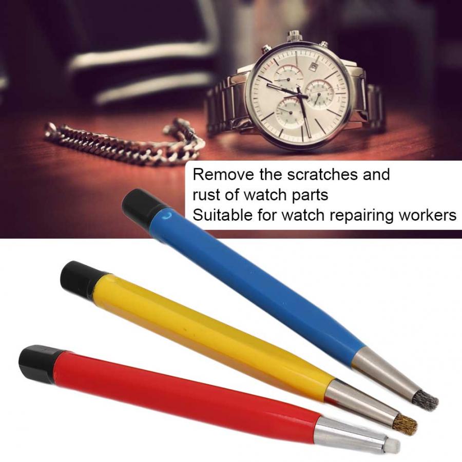 3pcs/set Rust Removal Brush Pen Fiberglass Brass Steel Scratch Brush Clean Pen Watch Parts Polishing Tool Watch Parts Accessory