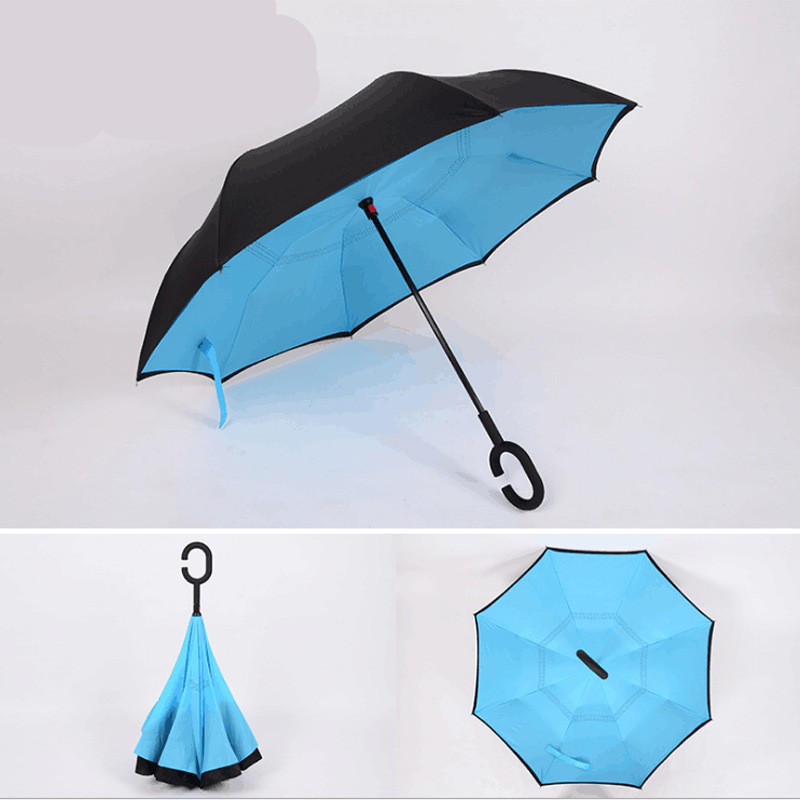 Women Men High Quality Long Handle C Windproof Reverse Folding Double Layer Inverted Umbrella Self Stand Umbrella Rain Sun