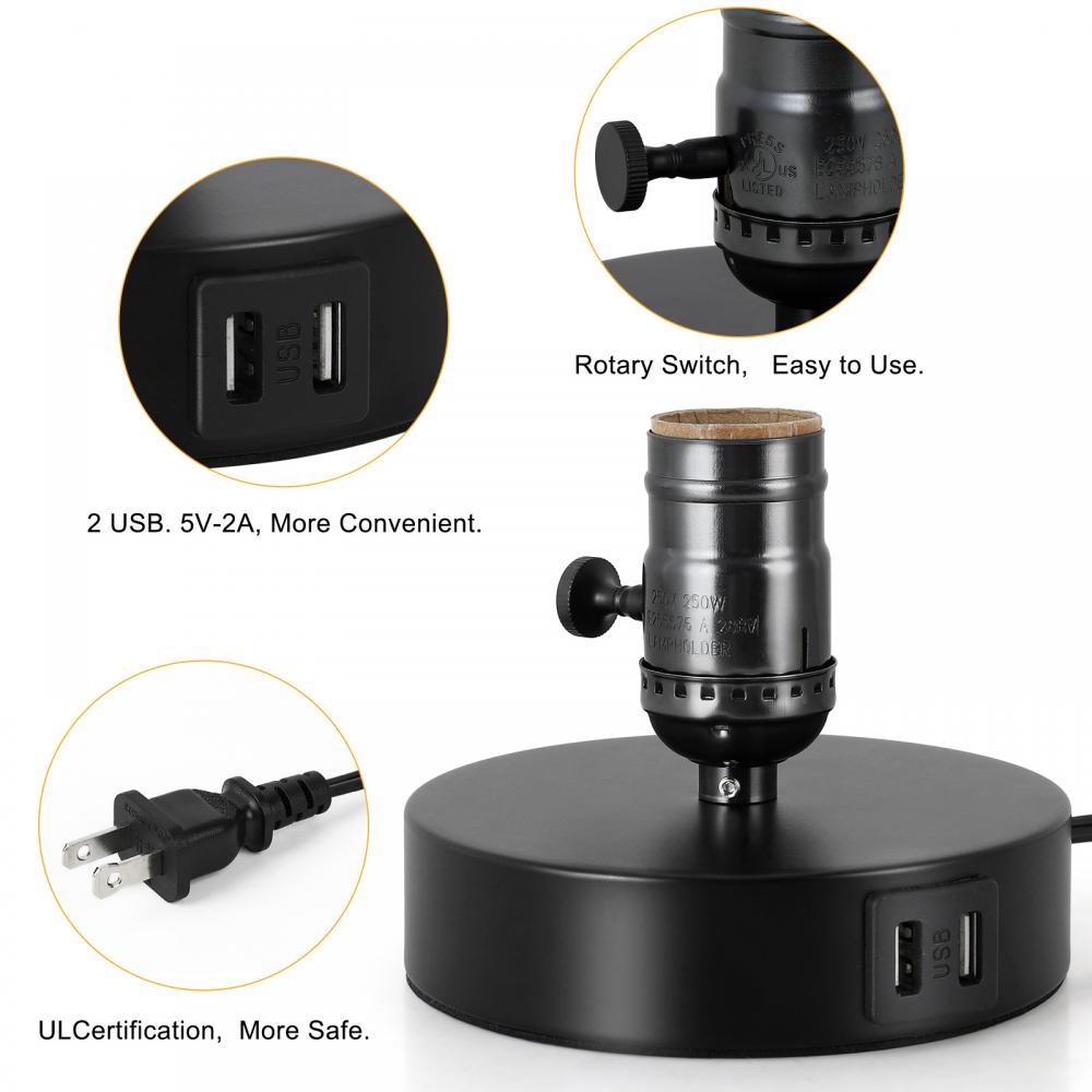 Metal Lamp Base With Dual Usb Outlet