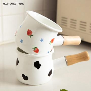 MDZF SWEETHOME 500ml Enamel Milk Pot With Wooden Handle Gas Stove Induction Cooke Baby Breakfast Milk Coffee Saucepan Cookware