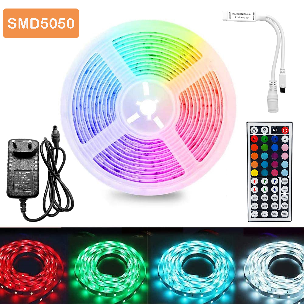 5m 30Leds Non-waterproof RGB Led Strip Light 5050 DC12V 30Leds/M 5050 Flexible Lighting Ribbon Tape +24key 44Key IR Controller