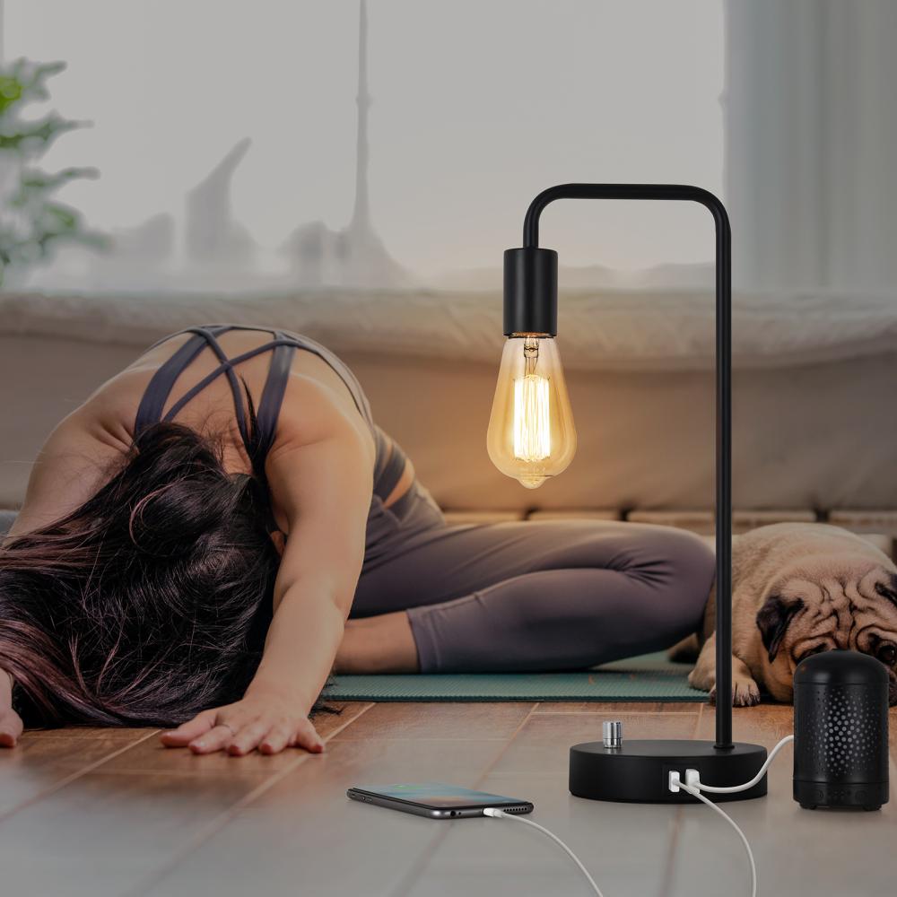USB Industrial Edison Nightstand Bedside Table Lamp