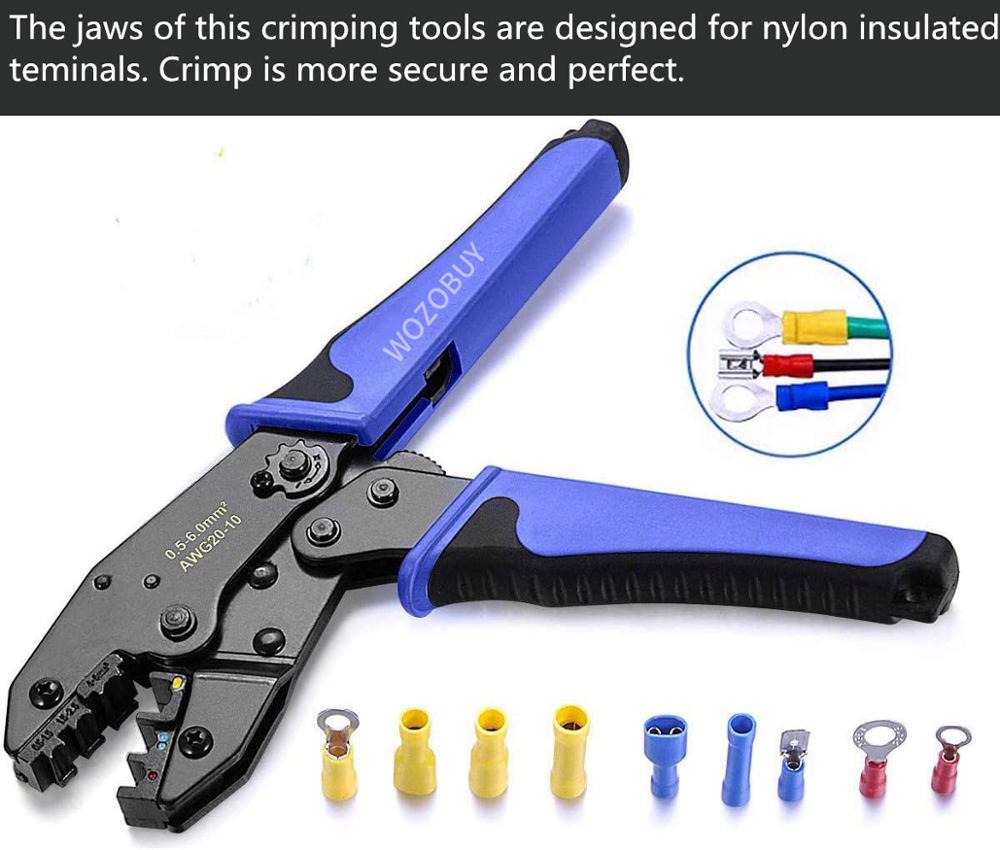 Wire Terminals Crimping Tool,Insulated Ratcheting Terminals Crimper Kit of AWG22-10 with 800PCS Insulated Butt Bullet Spade Fork