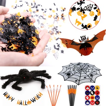 Happy Halloween Paper Banner Spider Web Cake Topper Bat Pattern Candy bag Pumpkin Night Light Halloween Party Decor Supplies