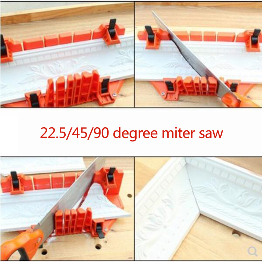Multifunctional Miter Saw Box Cabinet 0/22.5/45/90 Degree Saw Guide Woodworking Orange 14inch ABS Plastic Mitre Box with Clamp