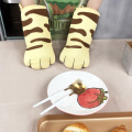 3D Cat Paws Oven Mitts Cartoon Animal Long Sleeves Microwave Heat Resistant Non-slip Gloves Cotton Baking Insulation Gloves 1PC
