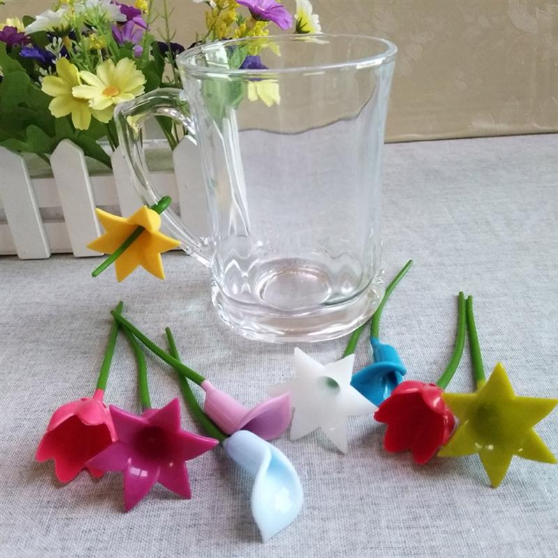 6pcs Flowers Wine Cup Marker Silicone Label Party Dedicated Glass Cup Recognizer Tools for Wine Glass (Random)